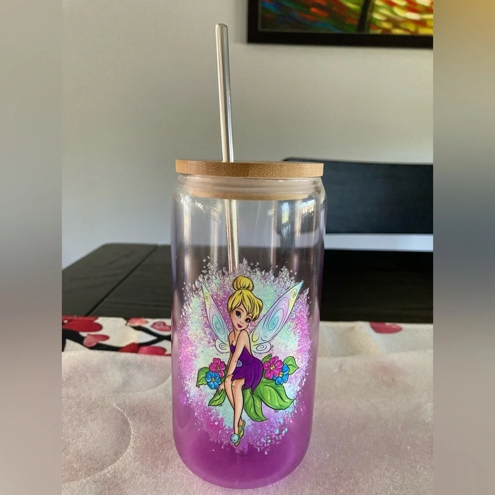 Handcrafted Tinkerbell 16oz glass tumbler